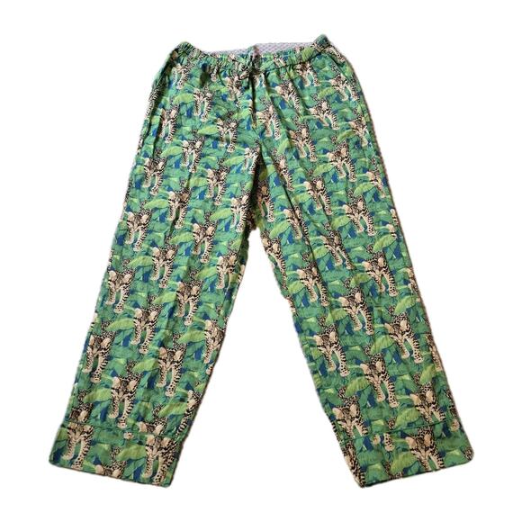 Denise Rae Organic Cotton Poplin Women Large Pajama Set Green Leopard Wild Free - Picture 4 of 13